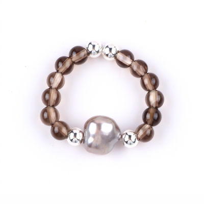 4mm handgefertigter Edelstein-Ring mit Perlen, verstellbarer elastischer Teekolorer Zitronen-Steinring mit Schalen für die tägliche Party