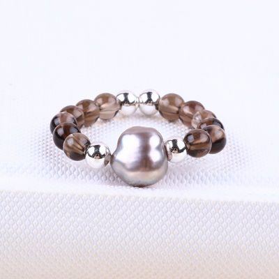 4mm handgefertigter Edelstein-Ring mit Perlen, verstellbarer elastischer Teekolorer Zitronen-Steinring mit Schalen für die tägliche Party