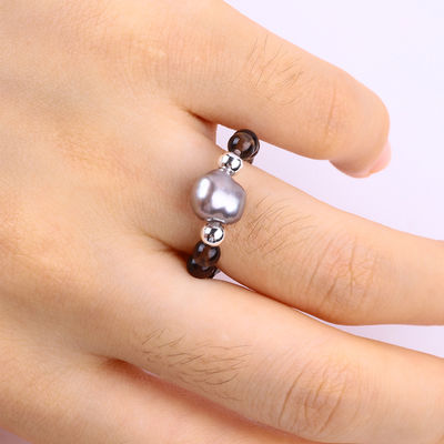 4mm handgefertigter Edelstein-Ring mit Perlen, verstellbarer elastischer Teekolorer Zitronen-Steinring mit Schalen für die tägliche Party