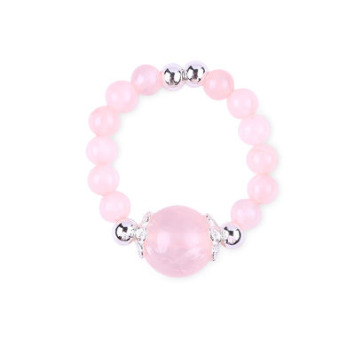 4mm Handgemachter Edelstein Perlenring Verstellbarer Elastizierter Rose Quarz Steinring Für Party tägliches Tragen