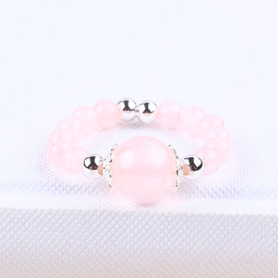 4mm Handgemachter Edelstein Perlenring Verstellbarer Elastizierter Rose Quarz Steinring Für Party tägliches Tragen