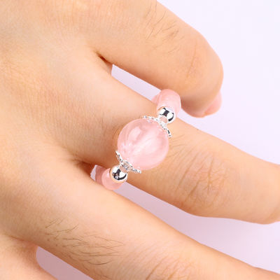 4mm Handgemachter Edelstein Perlenring Verstellbarer Elastizierter Rose Quarz Steinring Für Party tägliches Tragen