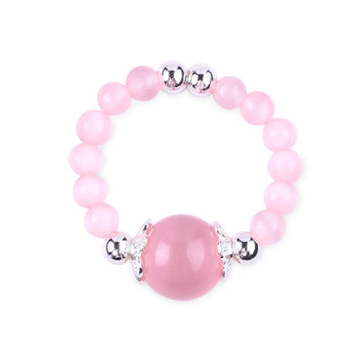 4mm Handgemachter Edelstein Perlenring Verstellbarer Elastischer Rosa Katzen-Augen-Stein-Ring Für die Party täglich zu tragen