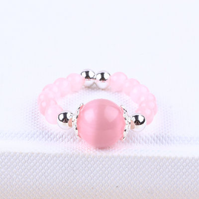 4mm Handgemachter Edelstein Perlenring Verstellbarer Elastischer Rosa Katzen-Augen-Stein-Ring Für die Party täglich zu tragen