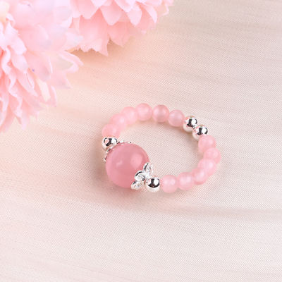 4mm Handgemachter Edelstein Perlenring Verstellbarer Elastischer Rosa Katzen-Augen-Stein-Ring Für die Party täglich zu tragen
