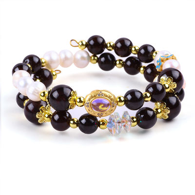 Custom DIY 8MM Granat und weiße Perle mit Blumen-Spacer-Perle Doppel-Armband für tägliches Tragen