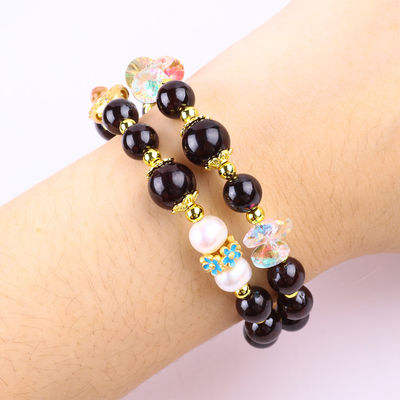 Custom DIY 8MM Granat und weiße Perle mit Blumen-Spacer-Perle Doppel-Armband für tägliches Tragen