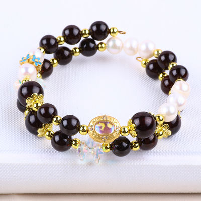 Custom DIY 8MM Granat und weiße Perle mit Blumen-Spacer-Perle Doppel-Armband für tägliches Tragen