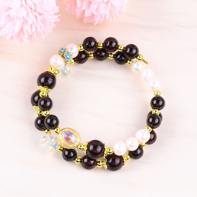 Custom DIY 8MM Granat und weiße Perle mit Blumen-Spacer-Perle Doppel-Armband für tägliches Tragen