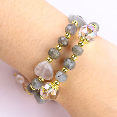 7mm Labradorit und Süßwasserperle Handgemachter Edelstein Lila Bär Charm Perlen Armband