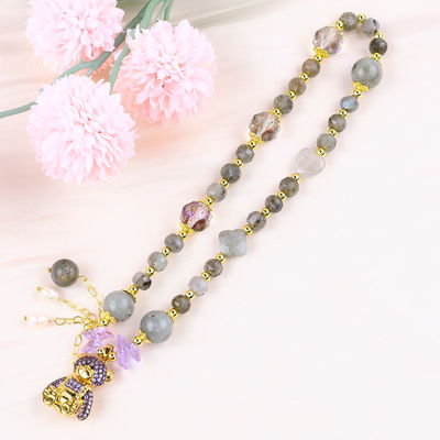 7mm Labradorit und Süßwasserperle Handgemachter Edelstein Lila Bär Charm Perlen Armband