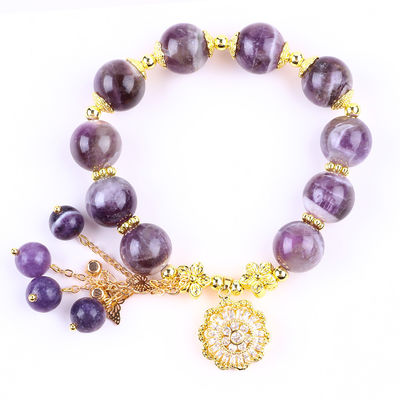 Handgefertigt 12mm Traum Amethyst mit Blumenspinner Charme Segen Kristall Perlen Armband
