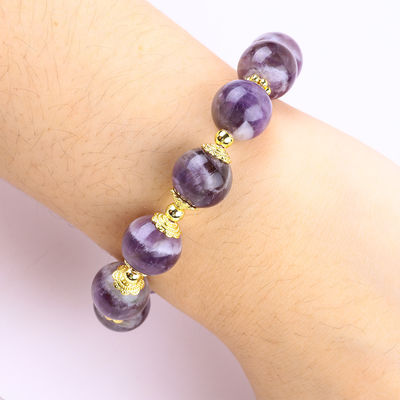 Handgefertigt 12mm Traum Amethyst mit Blumenspinner Charme Segen Kristall Perlen Armband