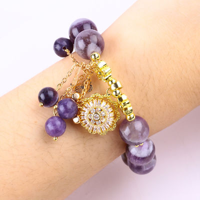 Handgefertigt 12mm Traum Amethyst mit Blumenspinner Charme Segen Kristall Perlen Armband
