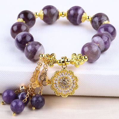Handgefertigt 12mm Traum Amethyst mit Blumenspinner Charme Segen Kristall Perlen Armband