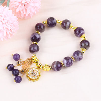 Handgefertigt 12mm Traum Amethyst mit Blumenspinner Charme Segen Kristall Perlen Armband