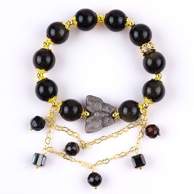 Obsidian mit Silber Obsidian Schmetterling Rundform Perlen Armband