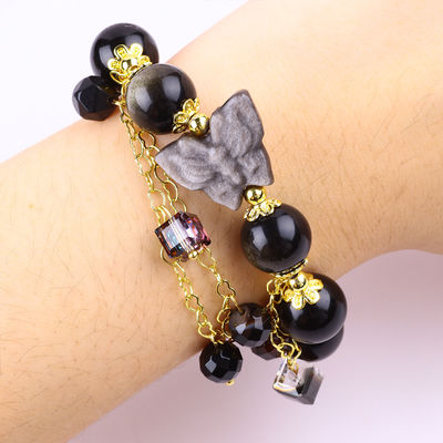 Obsidian mit Silber Obsidian Schmetterling Rundform Perlen Armband