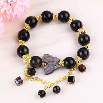 Obsidian mit Silber Obsidian Schmetterling Rundform Perlen Armband