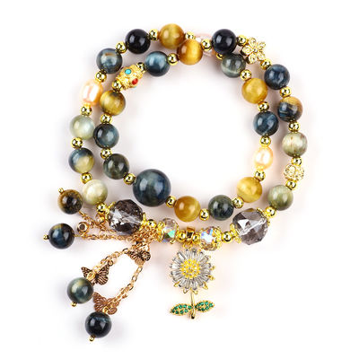 Einzigartiges 8mm mit Traum Tiger Auge Sonnenblume Spinner Charme Segen Kristall Doppelschicht Armband