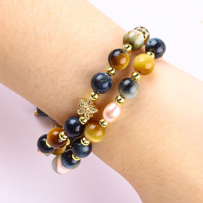 Einzigartiges 8mm mit Traum Tiger Auge Sonnenblume Spinner Charme Segen Kristall Doppelschicht Armband