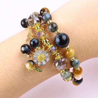 Einzigartiges 8mm mit Traum Tiger Auge Sonnenblume Spinner Charme Segen Kristall Doppelschicht Armband