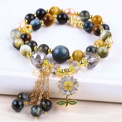 Einzigartiges 8mm mit Traum Tiger Auge Sonnenblume Spinner Charme Segen Kristall Doppelschicht Armband