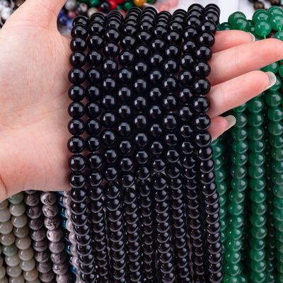 Natürliche Kristallschwarze Obsidian 8MM Runde Loose Edelstein Perle für DIY Schmuck