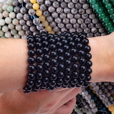 Natürliche Kristallschwarze Obsidian 8MM Runde Loose Edelstein Perle für DIY Schmuck