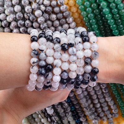 Loose Bead Strands Schwarz Rutilierte Quarz Halbedelstein Naturkristall Edelstein für DIY Schmuckherstellung