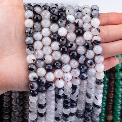 Loose Bead Strands Schwarz Rutilierte Quarz Halbedelstein Naturkristall Edelstein für DIY Schmuckherstellung