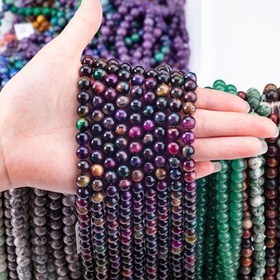 Natürlicher Kristall Edelstein Regenbogen Tiger-Auge Loose Bead Strands Halb-Edelstein für DIY Schmuck