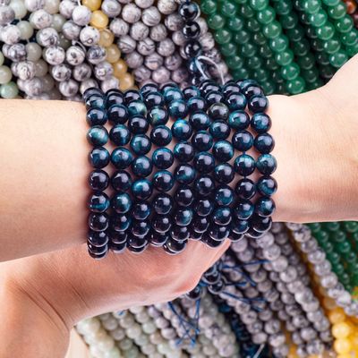 Natürliche Kristall-Edelstein-Tinte Blaue Tiger-Auge Loose Bead Strands Semi-Edelstein für DIY Schmuckherstellung