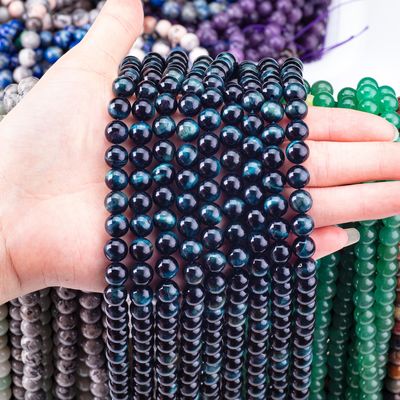 Natürliche Kristall-Edelstein-Tinte Blaue Tiger-Auge Loose Bead Strands Semi-Edelstein für DIY Schmuckherstellung
