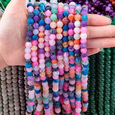 Regenbogen-Wetter-Agate Locker-Perlenstränge Halb-Edelstein Matt Frosted Cracked Agate für die DIY Schmuckherstellung