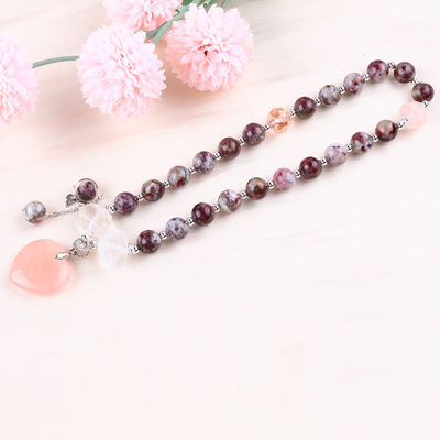 Pulm Blossom Tourmaline Rose Quarz Herz Dangle Charm Stretch Doppelschicht Perlen Armband