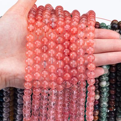 Rose Cherry Quarz Loose Bead Strands Semi-Edelstein Wassermelone Rot Quarz für die Schmuckherstellung