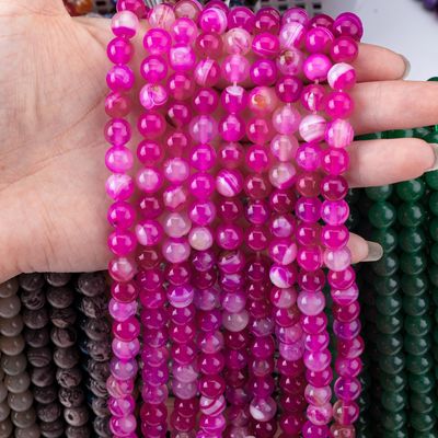Natürliche Fuchsia-Streifen-Agat-Löse Perlenstränge zur Schmuckherstellung