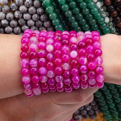 Natürliche Fuchsia-Streifen-Agat-Löse Perlenstränge zur Schmuckherstellung