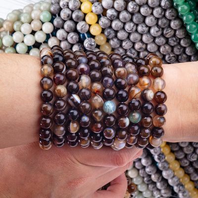 Kaffeestripped Agate Loose Bead Strands Halbedelstein für die DIY Schmuckherstellung