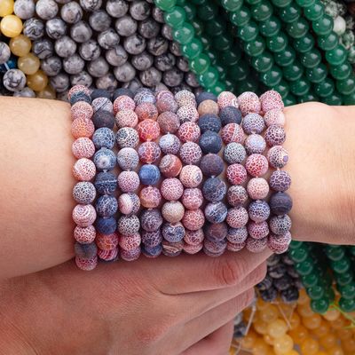 Dream Wettered Agate Loose Bead Strands Semi-Edelstein Matt Frosted Cracked Agate für die DIY Schmuckherstellung