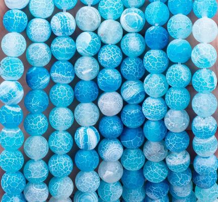 Blau verwitterte Achat Lockerperlenstränge Halbedelstein Matt Frosted Geknackte Achat für DIY Schmuckherstellung