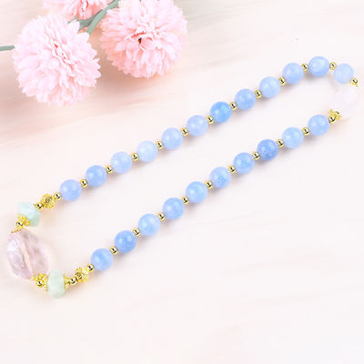 Handgefertigtes Christall Blau Chalcedony Doppelschicht Mehrfach rundes Perlen Armband für Schmuck Geschenk
