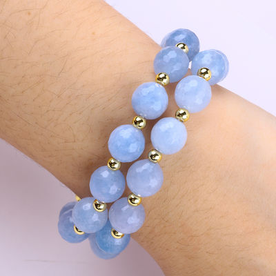 Handgefertigtes Christall Blau Chalcedony Doppelschicht Mehrfach rundes Perlen Armband für Schmuck Geschenk