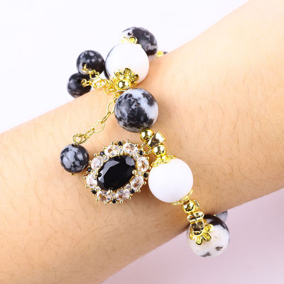 12 mm Schwarz-Weiß Zebra Jaspische Heilperlen Armbänder für Meditation