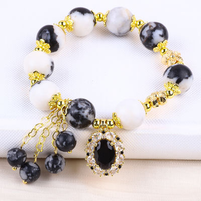 12 mm Schwarz-Weiß Zebra Jaspische Heilperlen Armbänder für Meditation