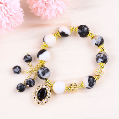 12 mm Schwarz-Weiß Zebra Jaspische Heilperlen Armbänder für Meditation