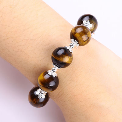 Natürliche 14MM wunderschöne Tiger-Auge und Blume Frischwasser Perle mit Dangle Chain Perlen Armband