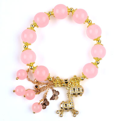 Custom 12mm rosa Quarz Perlen Armband mit Hirsch Charme