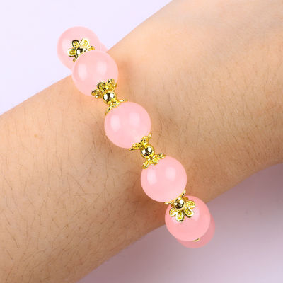 Custom 12mm rosa Quarz Perlen Armband mit Hirsch Charme